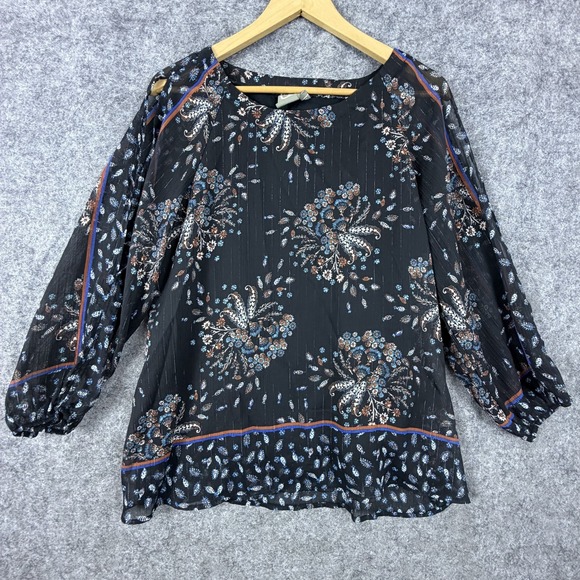 One September Tops - One September Sheer Blouse Top Womens Large Black Floral Paisley Cold Shoulder